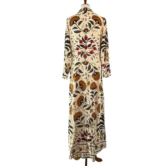 Farm Rio Palms Paradise Sand Long Sleeve V-Neck Floral Maxi Dress L - Picture 4 of 16